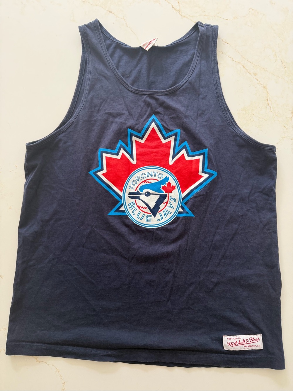 Mitchell & Ness Navy Tank Top with Red & Blue Maple Leaf Logo